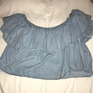 Denim, off the shoulder top